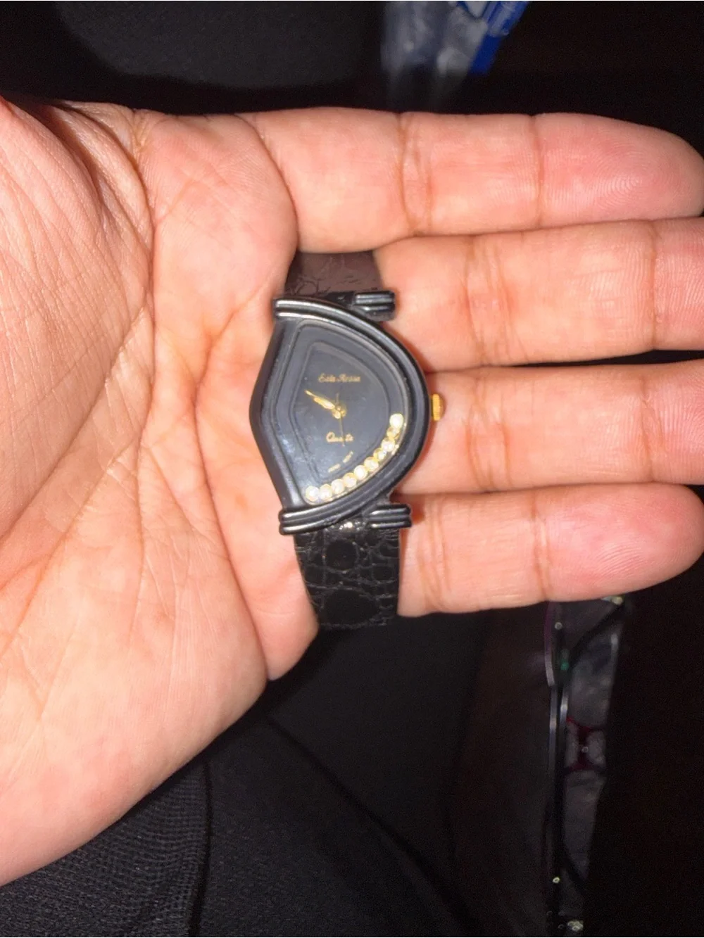 Esta Rossa Women's Black Teardrop Watch with Crystal Accents